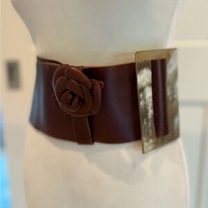 Leather belt. Soft Italian leather belt with horn buckle and Rose accent